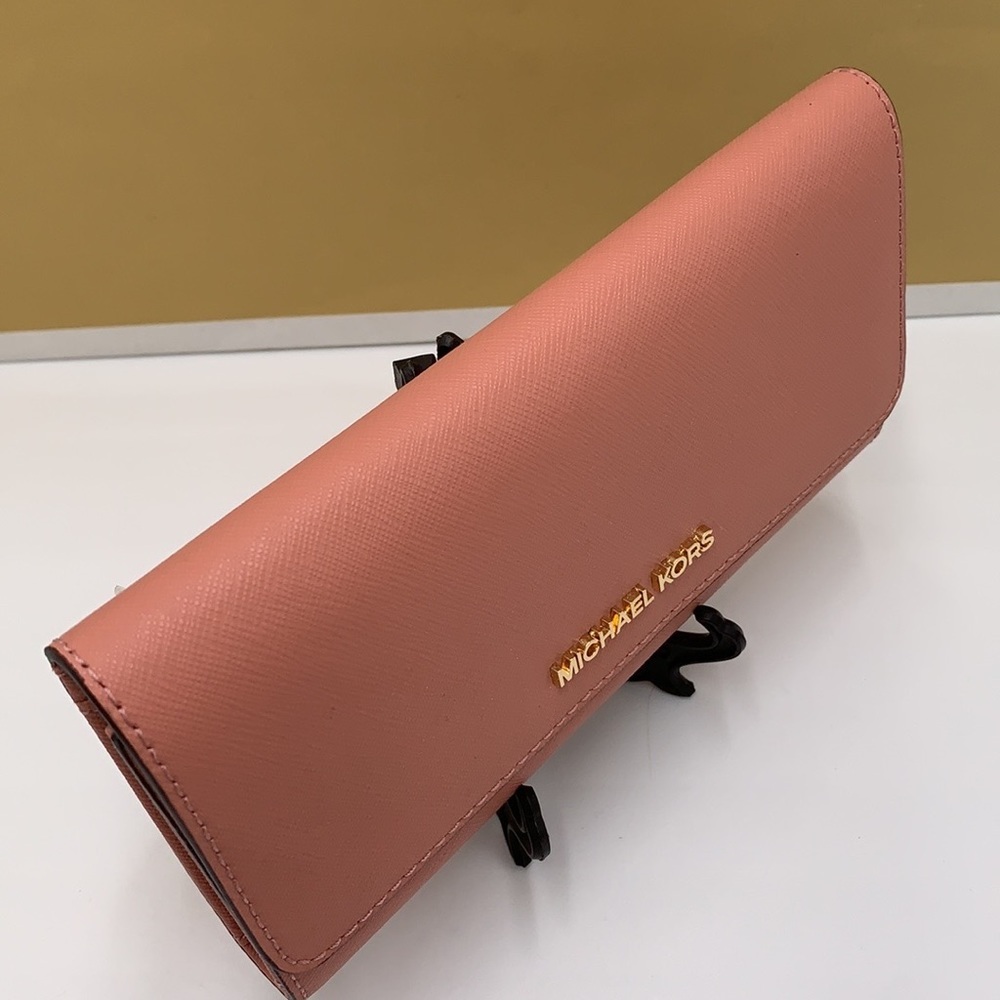 MICHAEL KORS JET SET TRAVEL LARGE TRIFOLD WALLET SUNSET ROSE COLOR - Picture 10 of 14